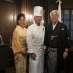 Sumio Kusaka, Consulate General of Japan in New York, with his wife and Koji Hagihara, executive chef of Hakata Tonton in New York