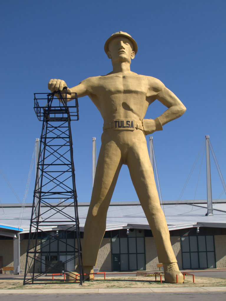 This huge statue of the Oilman in Tulsa is a physical reminder that Oklahoma is oil country