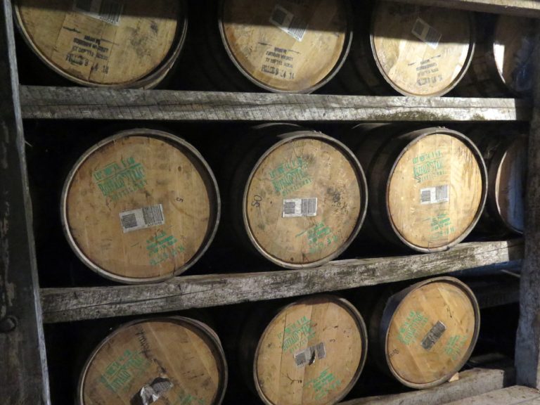 Bourbon aging in oak barrels at Buffalo Trace