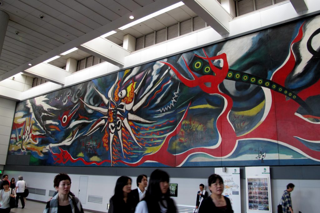 Taro Okamoto mural at Shibuya Station in Tokyo's Shibuya neighborhood