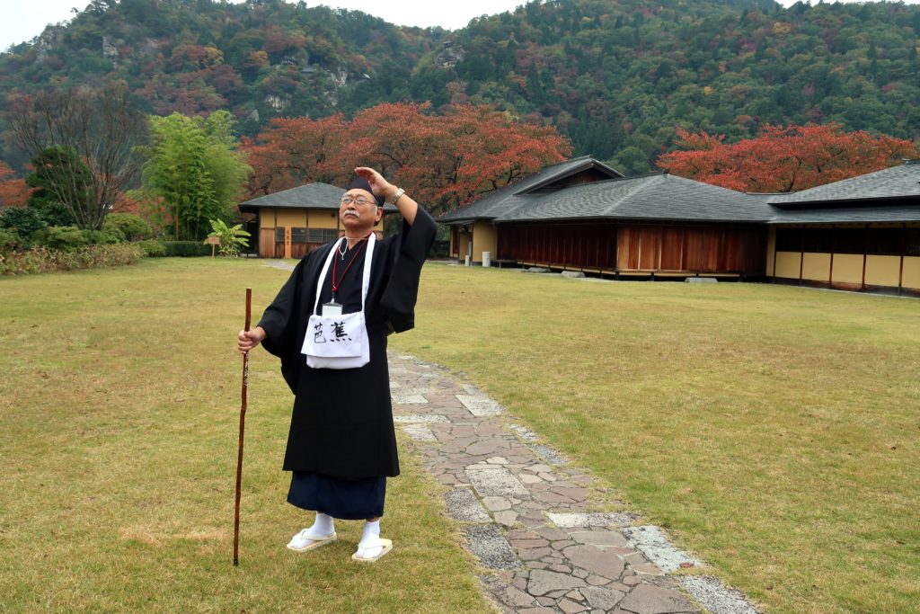 A Basho re-enactor at the Yamadera Basho Memorial Museum 