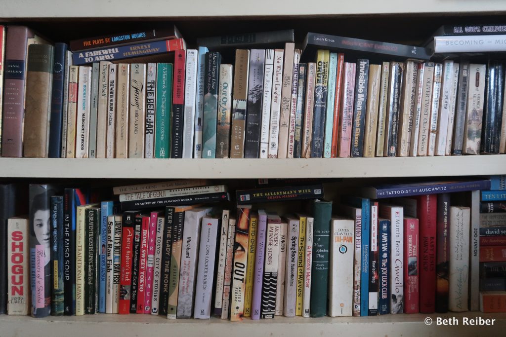 A bookshelf with novels